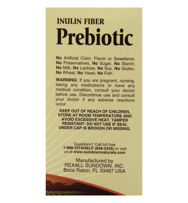 Sundown Naturals Inulin Fiber Prebiotic Mineral Supplement Capsules 90 Count