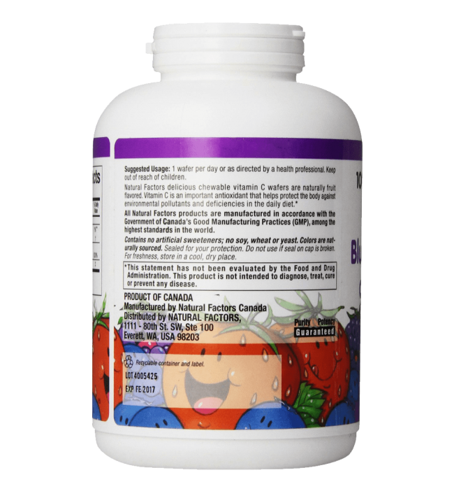 Vitamin C Blueberry Raspberry Boysenberry Chewables 500mg Wafers 180-Count